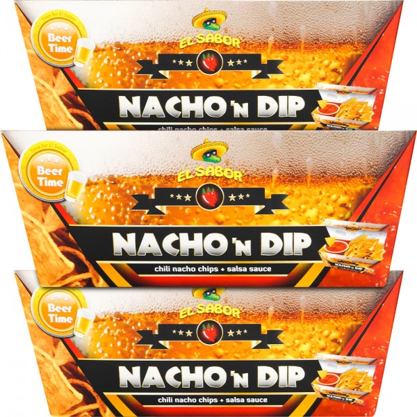El Sabor Beer Time Nacho N Dip Chili Nacho Chips + Cheese Sauce 175g - 12er Karton