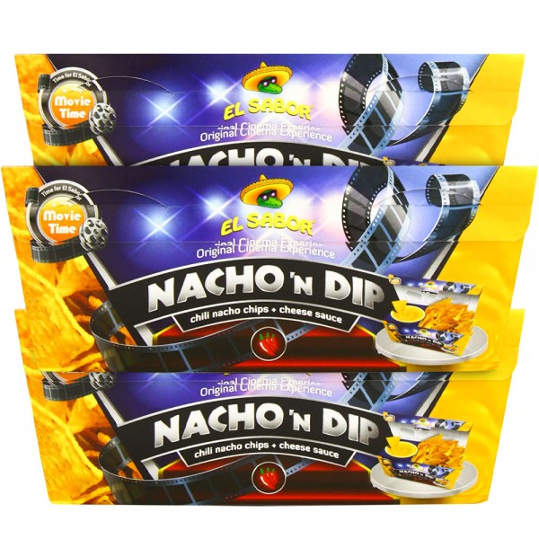 El Sabor Movie Time Nacho N Dip Chili Nacho Chips + Cheese Sauce 175g - 12er Karton